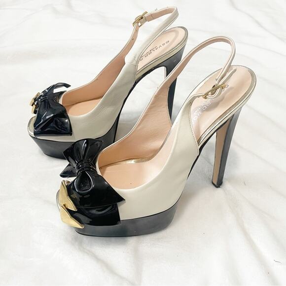 Osvaldo Rossi made in Italy high heel pumps bow gold ivory back open toe size 38 - Picture 3 of 8